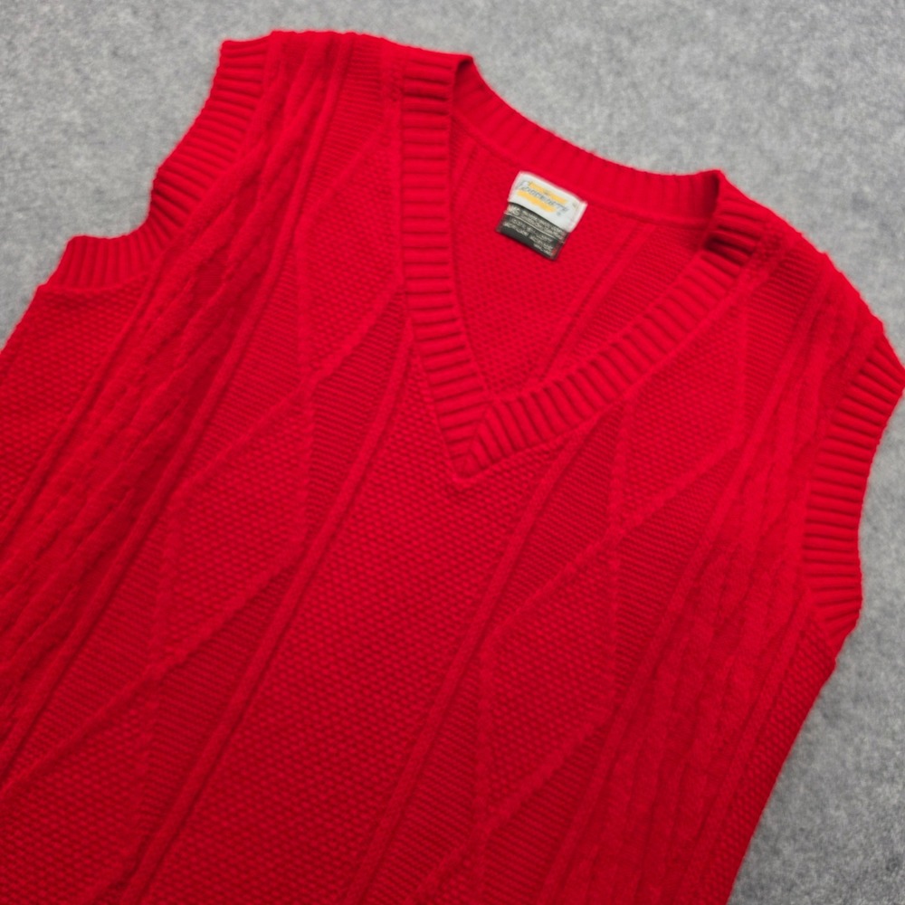 Vintage 70'sEdgeworth Men Red Cable Knit V-Neck Sweater Vest Acrilan Acrylic MG - Picture 10 of 13